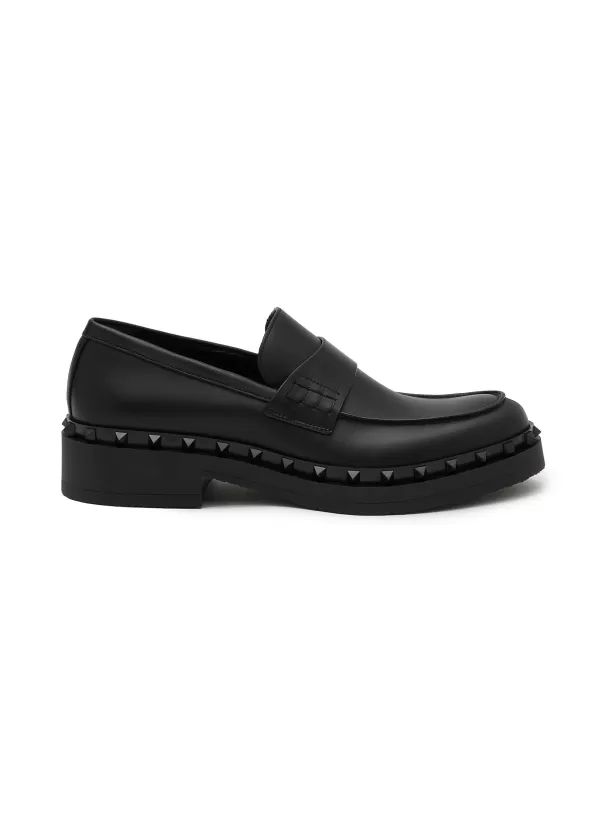 Flats>VALENTINO Rockstud M-Way Leather Loafers