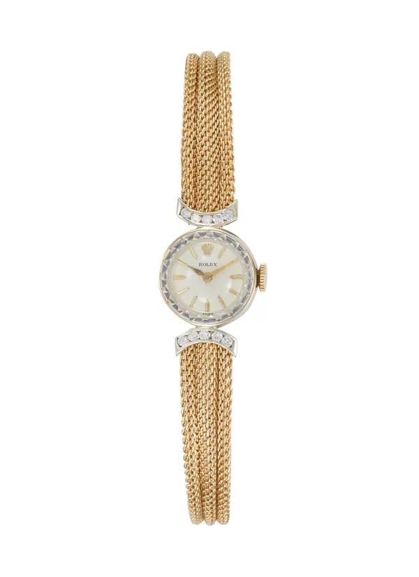 Vintage Accessories>* Rolex Diamond Encrusted 14K Gold Triple Chain Round Watch