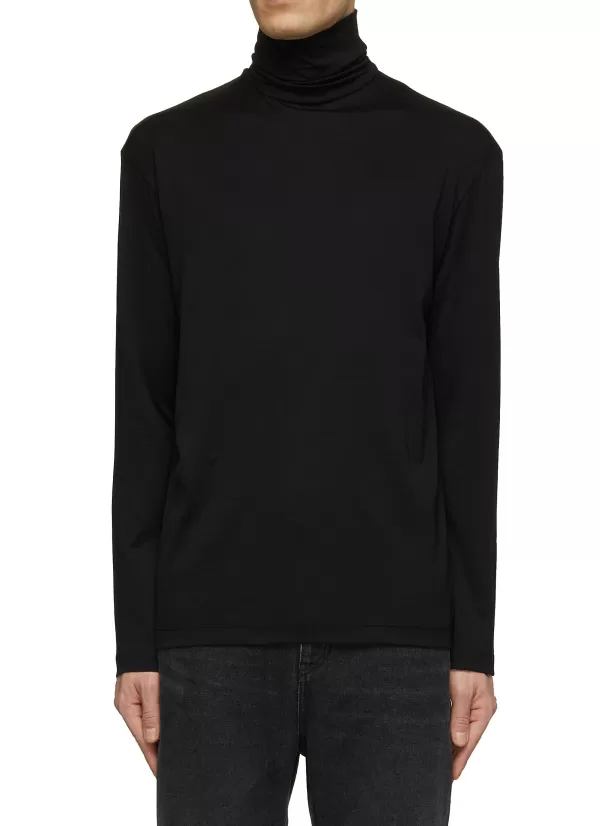 T-Shirts>SUNSPEL Roll Neck Cotton T-Shirt