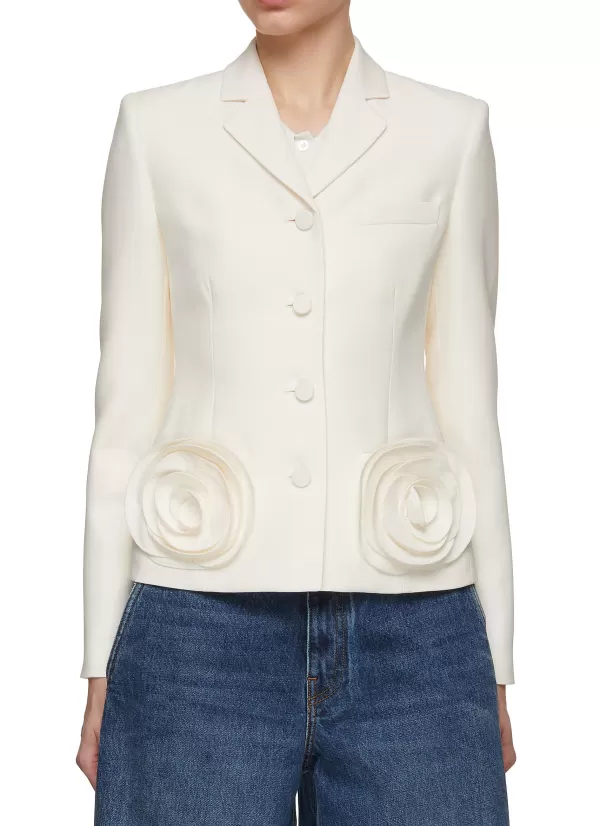 Jackets>VALENTINO Rosette Pocket Crepe Jacket