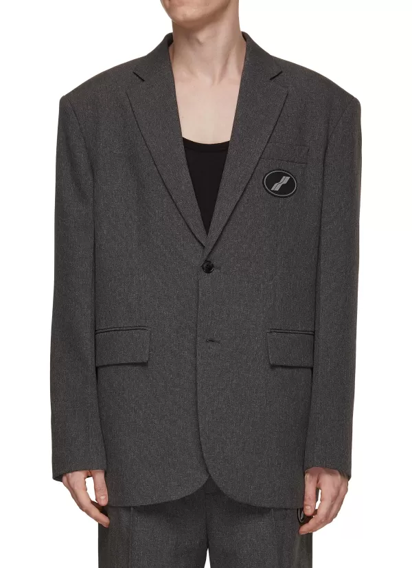 Suits>WE11DONE Rubber Logo Patch Oversized Blazer