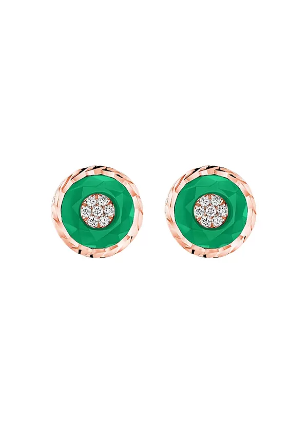 Fine Jewellery>KORLOFF Saint-Petersbourg Rose Gold Diamond Green Agate Stud Earrings