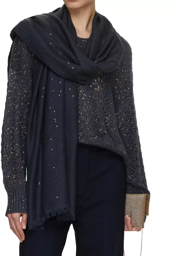 Scarves & Wraps>BRUNELLO CUCINELLI Sequin Embellished Cashmere Silk Scarf