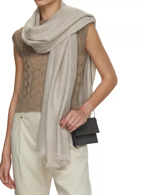 Scarves & Wraps>BRUNELLO CUCINELLI Sequin Embellished Cashmere Silk Scarf