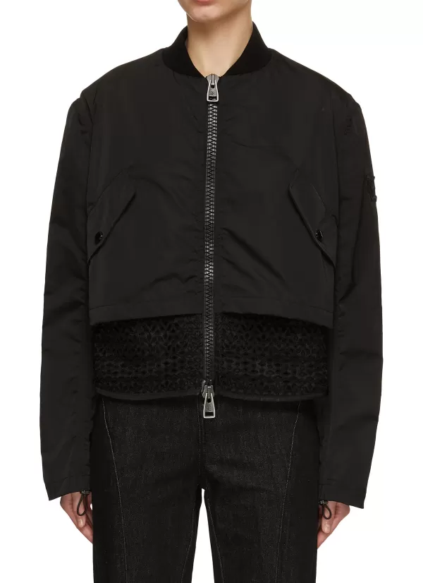 Jackets>ERMANNO SCERVINO Sheer Insert Cropped Bomber Jacket