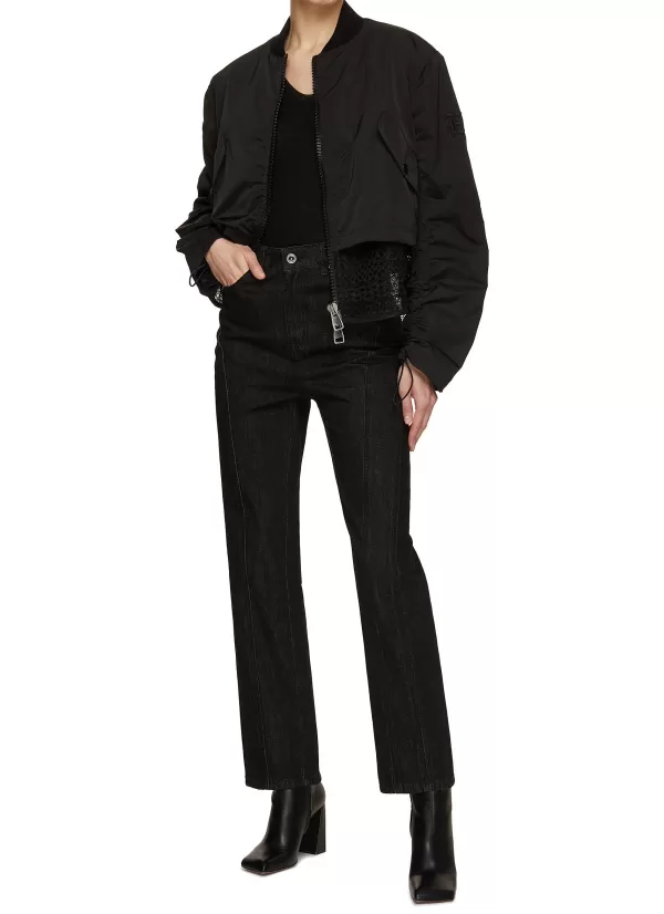 Jackets>ERMANNO SCERVINO Sheer Insert Cropped Bomber Jacket