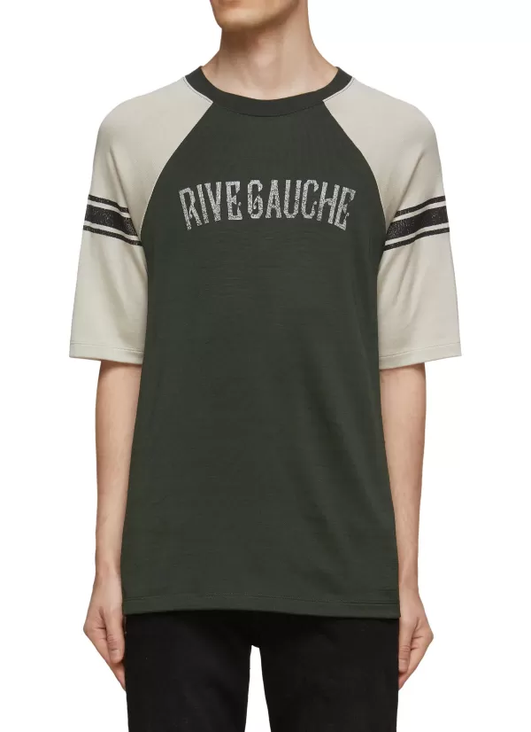 T-Shirts>SAINT LAURENT Short Sleeve Crewneck Cotton Blend Raglan T-Shirt