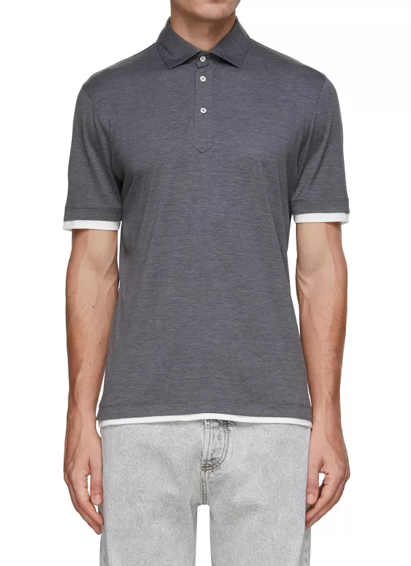 Polos>BRUNELLO CUCINELLI Silk Cotton Blend Layered Polo Shirt