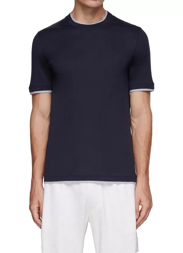 T-Shirts>BRUNELLO CUCINELLI Silk Cotton Blend Layered T-Shirt