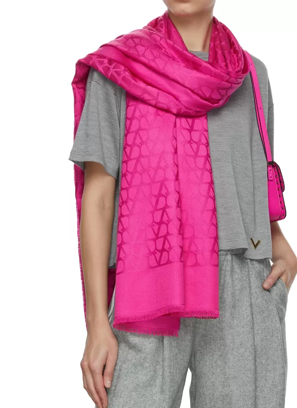 Scarves & Wraps>VALENTINO Silk Wool Blend Toile Iconographe Stole