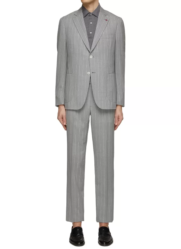 Suits>ISAIA Single Breasted Stripe Wool Suit