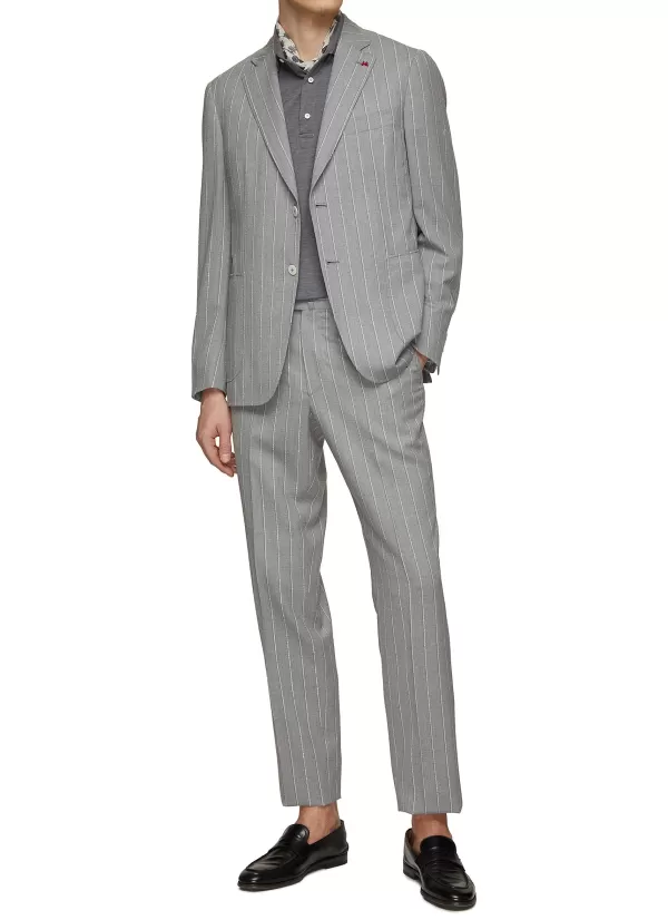 Suits>ISAIA Single Breasted Stripe Wool Suit