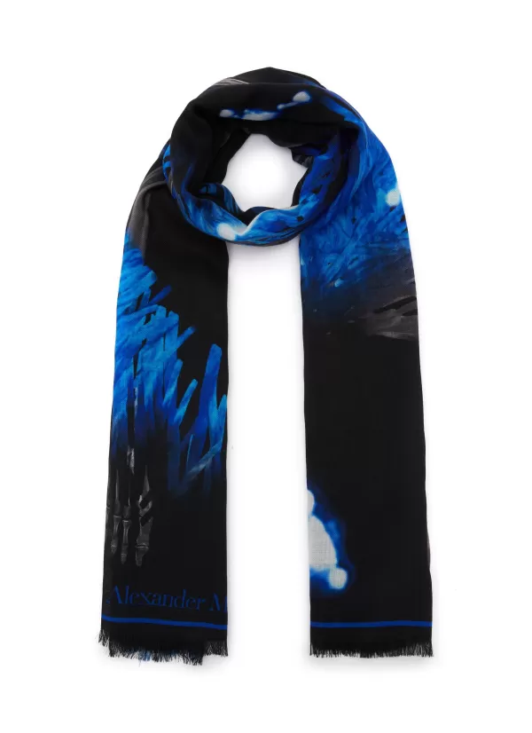 Scarves & Wraps>ALEXANDER MCQUEEN Skeleton Motif Jacquard Fringed Wool Scarf