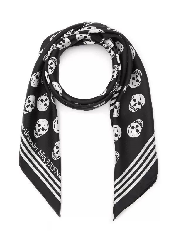 Scarves & Wraps>ALEXANDER MCQUEEN Skull Graffiti Print Silk Scarf