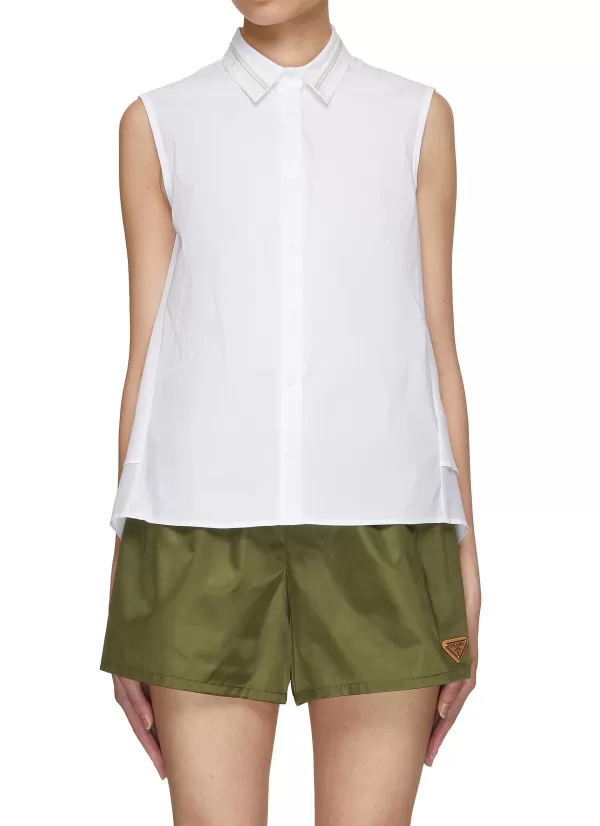 Tops>PESERICO Sleeveless Asymmetrical Hem Poplin Shirt