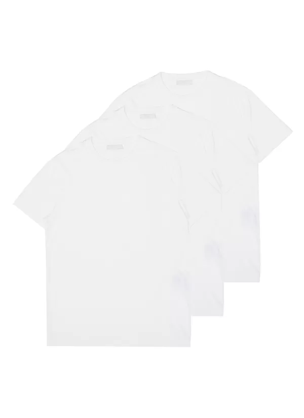 T-Shirts>PRADA Slim Fit Cotton Crewneck T-Shirts 3-Pack Set