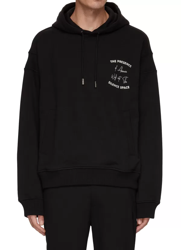 Pullovers & Hoodies>SOLID HOMME Slogan Embroidery Hoodie