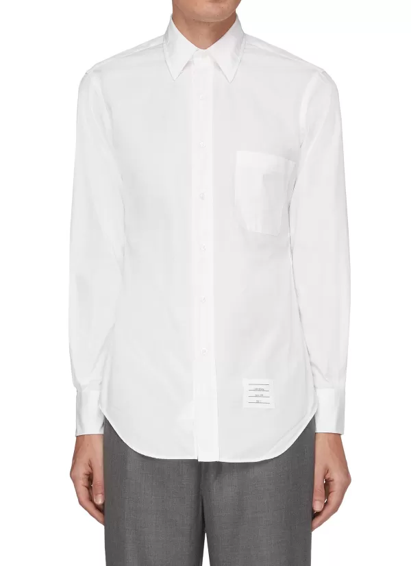 Shirts>THOM BROWNE Slogan Patch Poplin Shirt