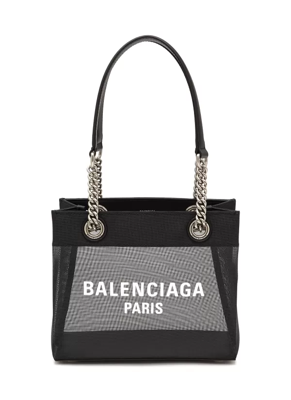 Tote Bags>BALENCIAGA Small Duty Free Logo Mesh Tote Bag