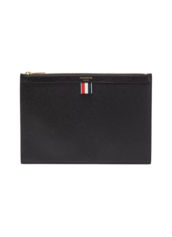 Small Leather Goods>THOM BROWNE Small Pebble Grain Leather Zip Pouch