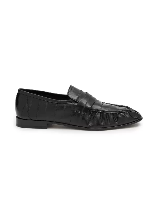 Flats>THE ROW Soft Eel Skin Leather Loafers