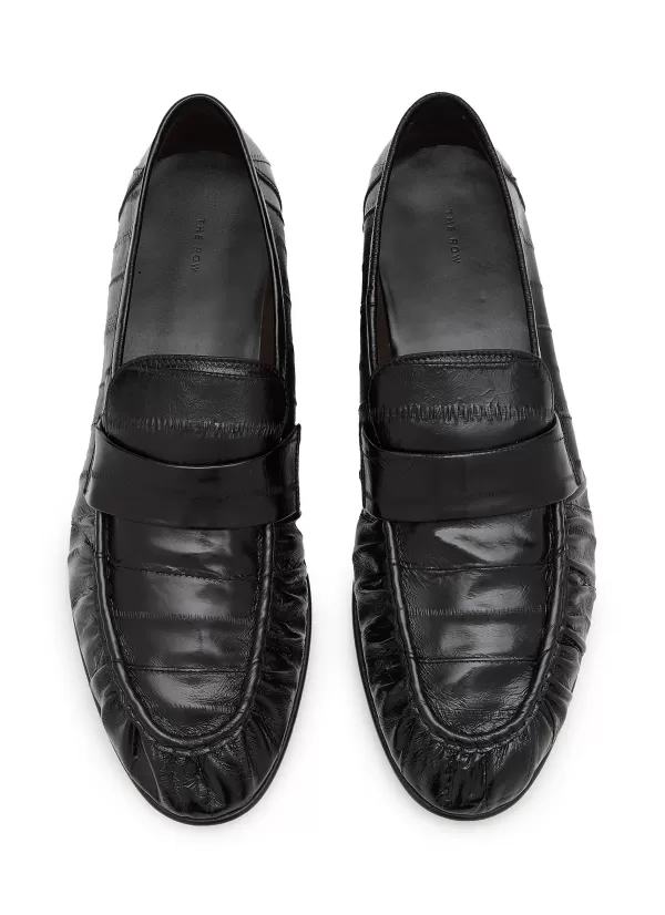 Flats>THE ROW Soft Eel Skin Leather Loafers