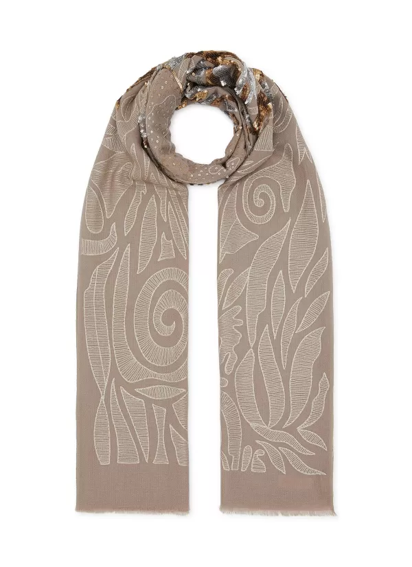 Scarves & Wraps>JANAVI Solar Embroidered Merino Wool Scarf