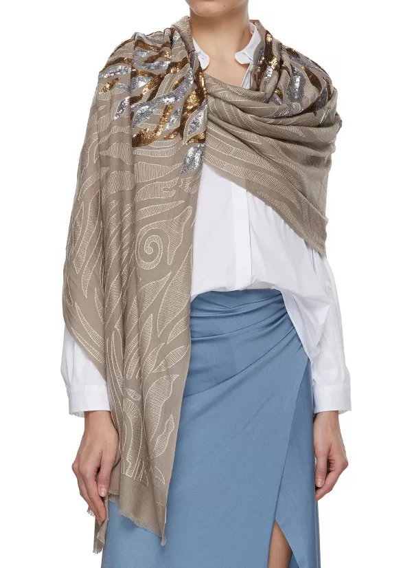 Scarves & Wraps>JANAVI Solar Embroidered Merino Wool Scarf