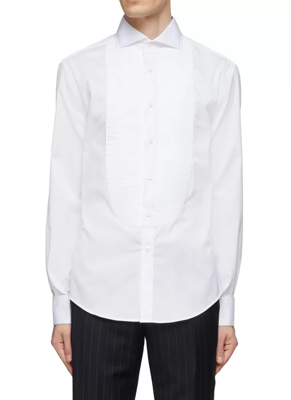 Shirts>BRUNELLO CUCINELLI Spread Collar Bib Front Cotton Evening Shirt