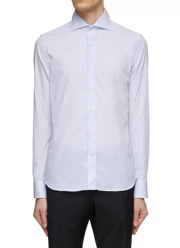 Shirts>CANALI Spread Collar Check Cotton Shirt