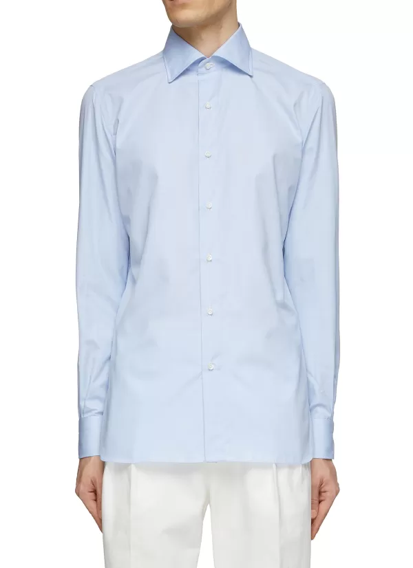 Shirts>LUIGI BORRELLI NAPOLI Spread Collar Cotton Shirt