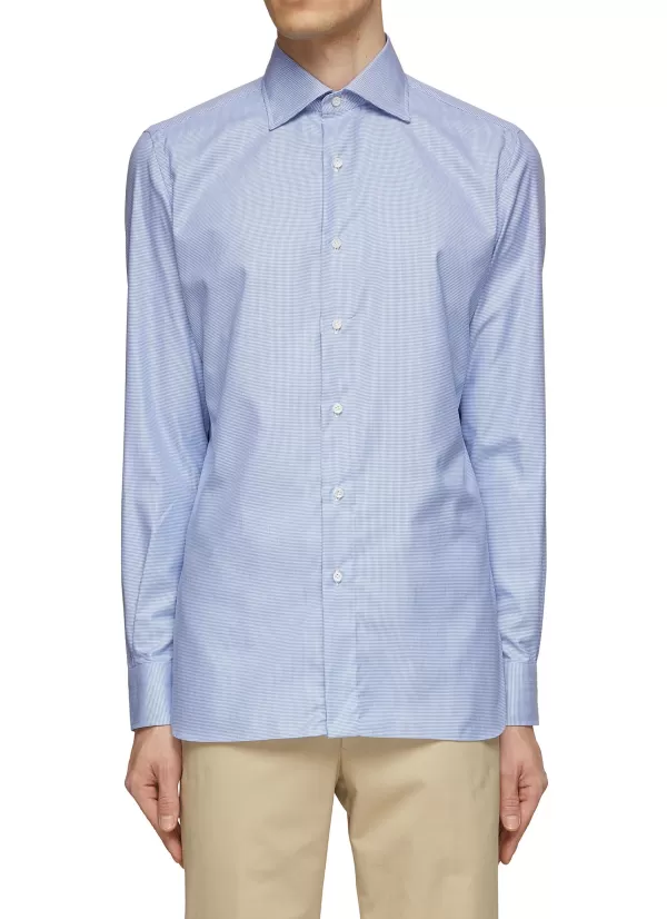 Shirts>LUIGI BORRELLI NAPOLI Spread Collar Cotton Shirt