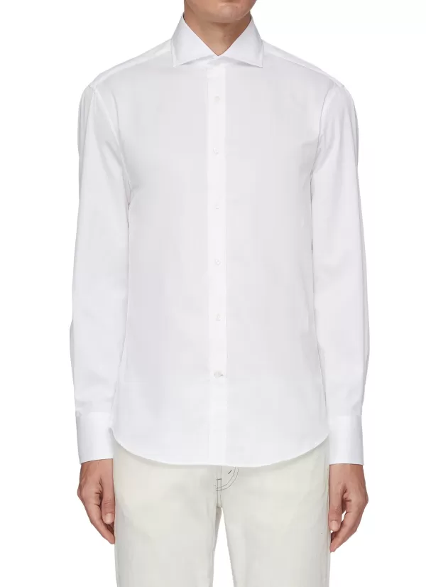 Shirts>BRUNELLO CUCINELLI Spread Collar Cotton Twill Shirt