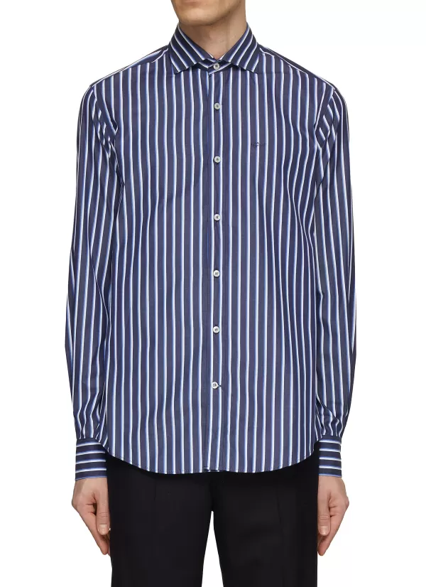 Shirts>PAUL & SHARK Spread Collar Poplin Stripe Shirt