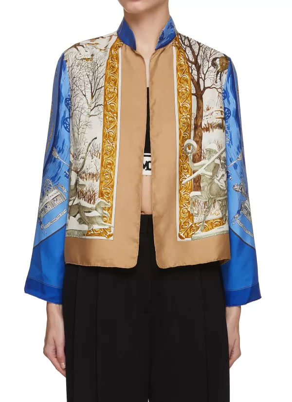 Jackets>LILYEVE Stand Collar Open Front Silk Jacket