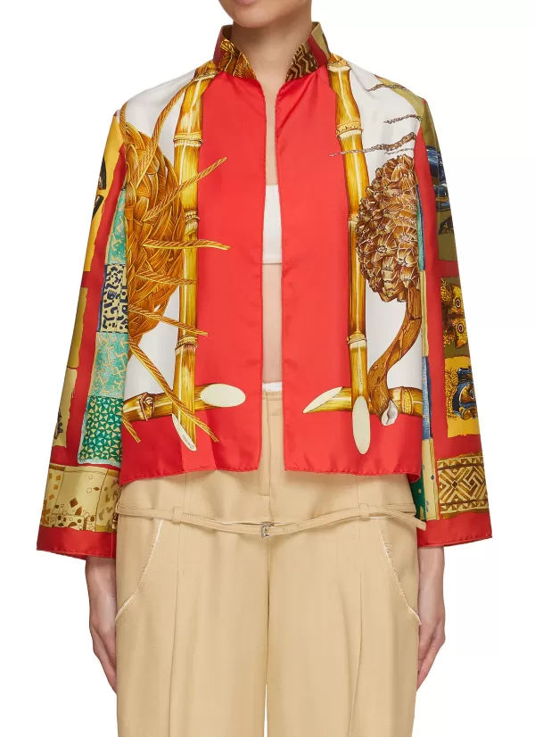 Jackets>LILYEVE Stand Collar Open Front Silk Jacket