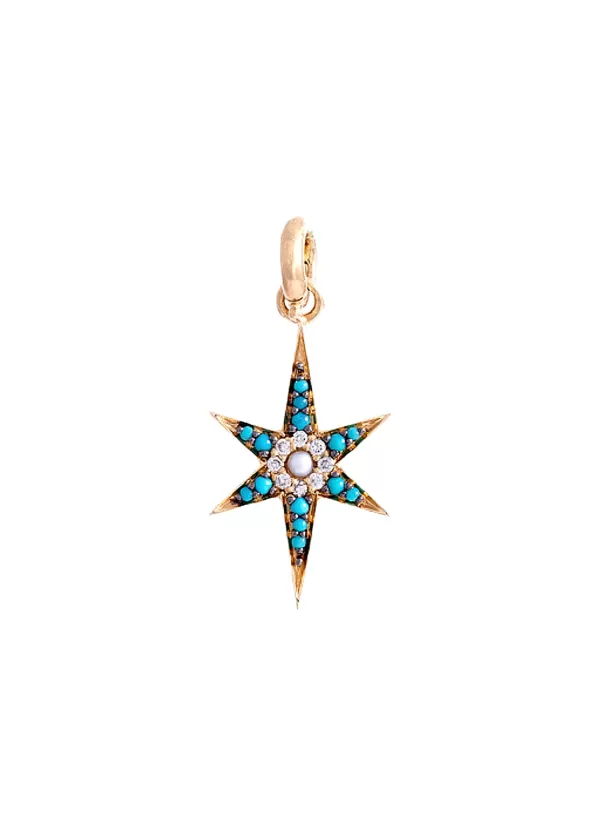 Fine Jewellery>STORROW JEWELRY Stella 14K Gold Diamond Turquoise Star Charm