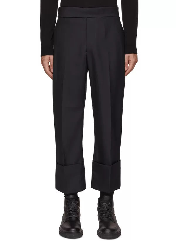 Pants>RE: BY MAISON SANS TITRE Straight Leg Buckle Design Folded Cropped Pants