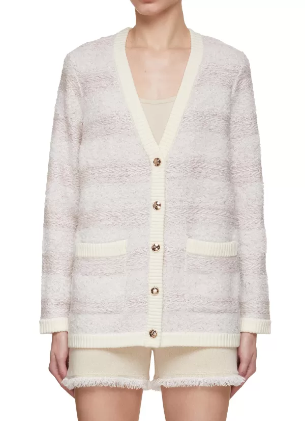 Knitwear>CRUSH COLLECTION Striped Boucle Tweed Cardigan