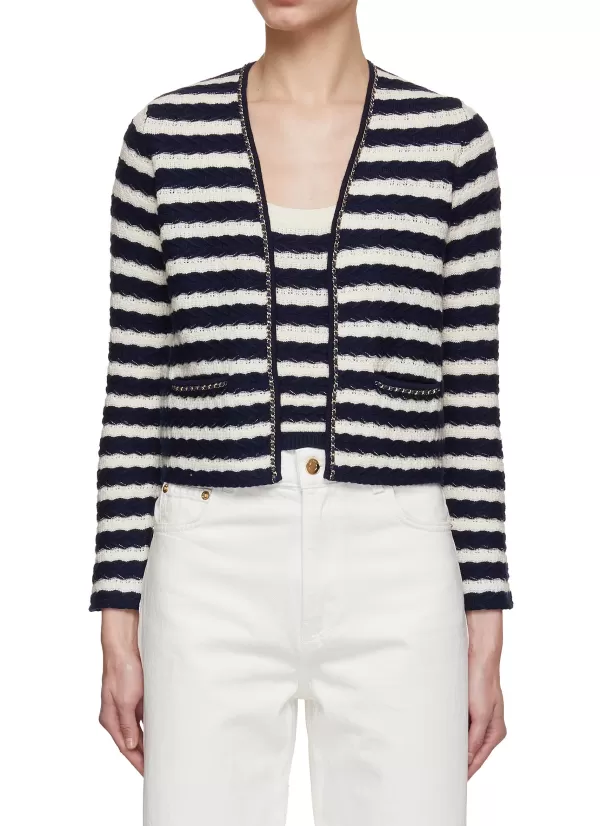 Knitwear>CRUSH COLLECTION Striped Chain Trim Knit Cardigan