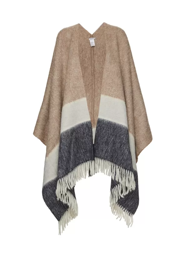 Scarves & Wraps>BRUNELLO CUCINELLI Striped Fringe Hem Poncho