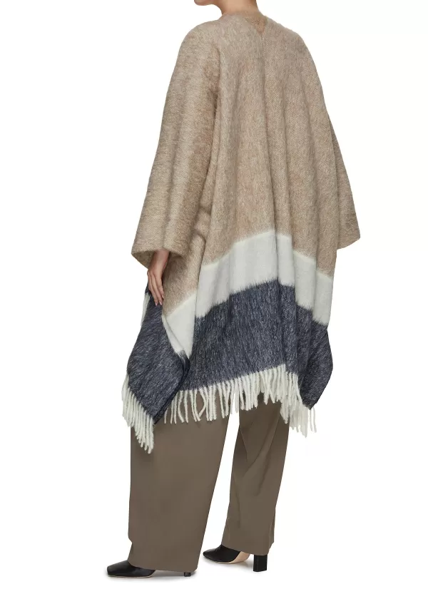 Scarves & Wraps>BRUNELLO CUCINELLI Striped Fringe Hem Poncho