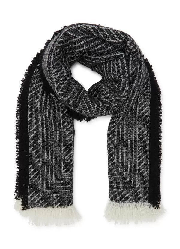 Scarves & Wraps>TOTEME Striped Monogram Wool Scarf