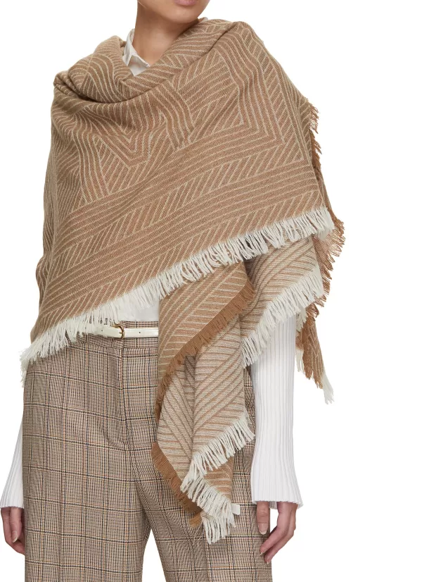 Scarves & Wraps>TOTEME Striped Monogram Wool Scarf