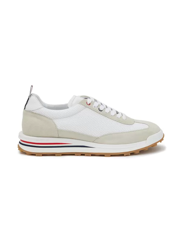 Sneakers>THOM BROWNE Suede Panel Low Top Lace Up Sneakers