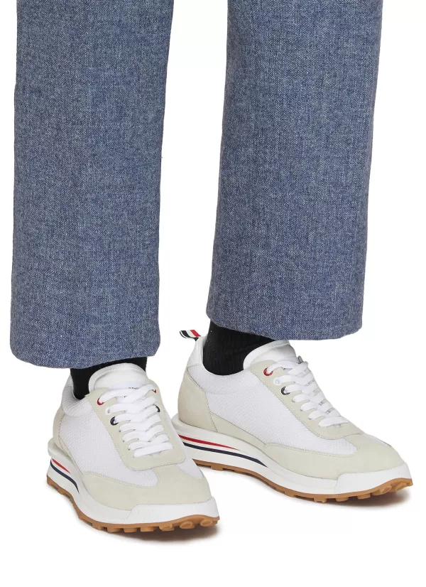 Sneakers>THOM BROWNE Suede Panel Low Top Lace Up Sneakers