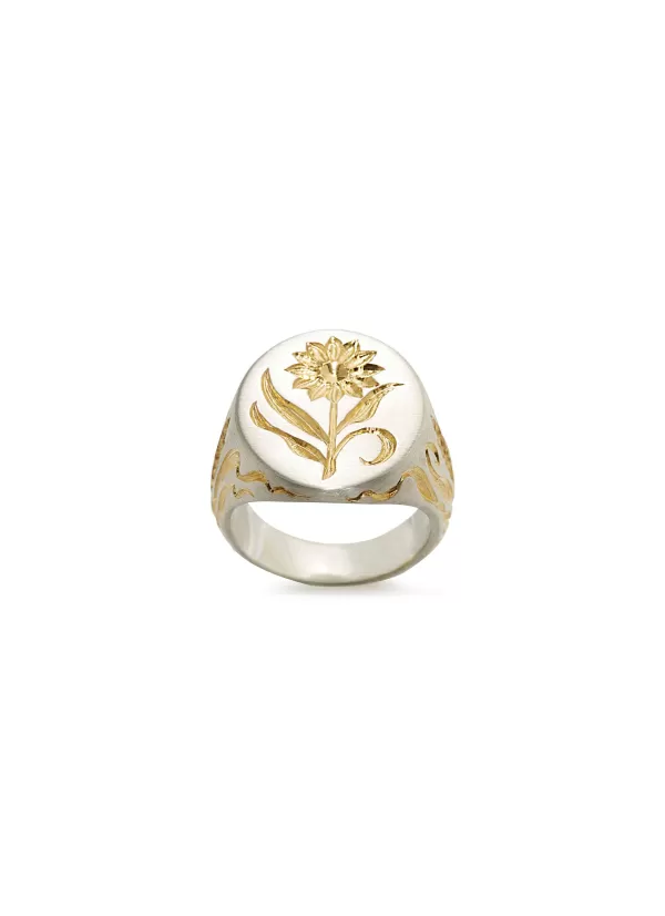 Fine Jewellery>CASTRO SMITH Sunflower 18K White Gold Signet Ring — Us 7