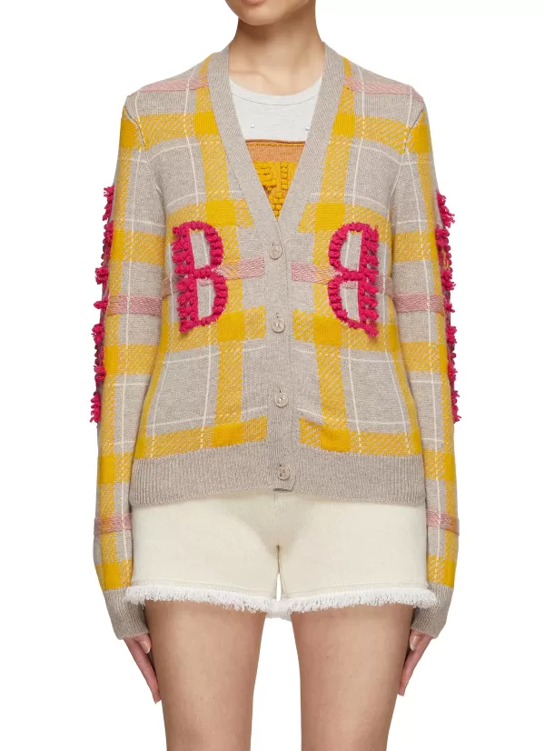 Knitwear>BARRIE Tartan Embroidered Emblem Cardigan