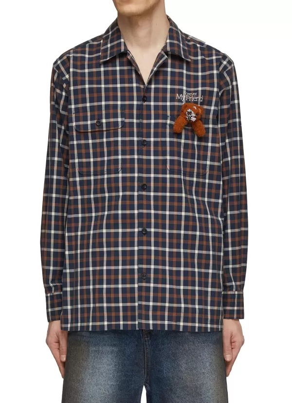 Shirts>DOUBLET Terminator Teddy Bear Pocket Detail Checkered Shirt