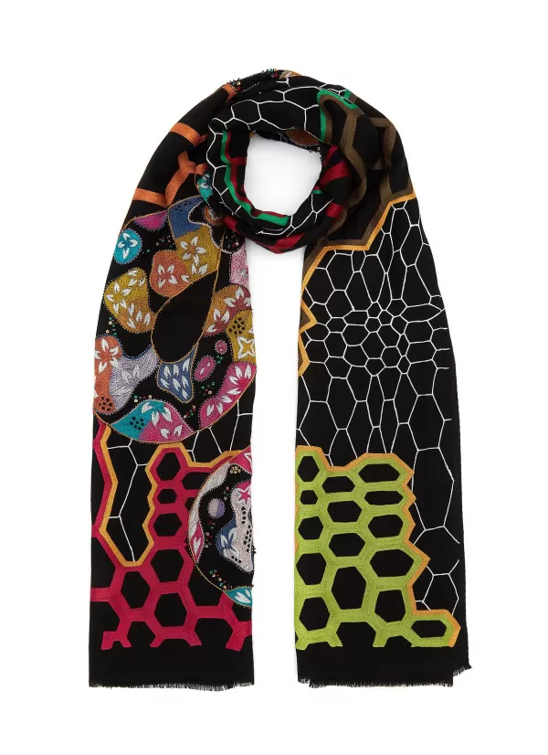 Scarves & Wraps>JANAVI The New King Embroidered Merino Wool Scarf